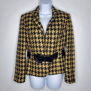 Scott Taylor Womens Vintage Camel Houndstooth Wide Belted Blazer Size S 80's